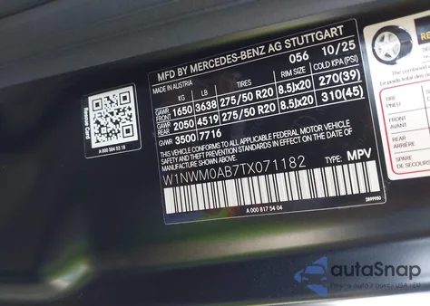 2026 Mercedes-Benz G 580 With Eq Technology z USA, uszkodzony, nr VIN W1NWM0AB7TX071182